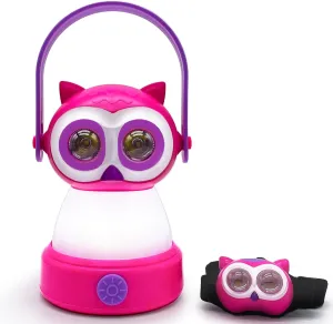 Kids Camping Lantern with Headlamp LED Light | Outdoor Adventure Flashlight for Children | Safe & Durable Camping Gear | AA Battery Powered | Kids' Night Camping Essential | Pink Owl