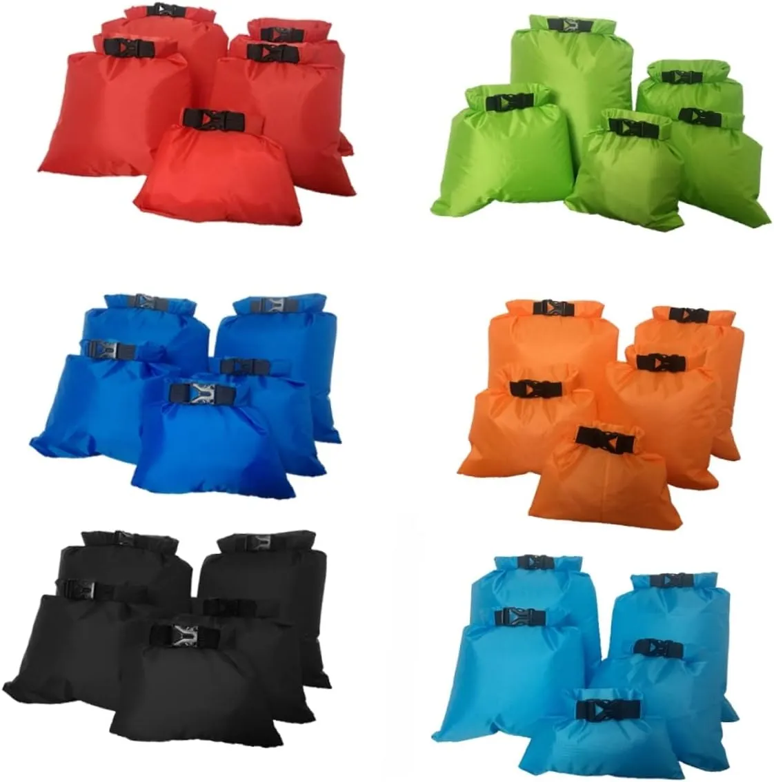 Kisangel 5 Pcs Waterproof Rafting Bag Floating Dry Bag Portable Outdoor Storage Pouch for Kayak Camping Boating 1.5l 2.5l 3.5l 4.5l 6l