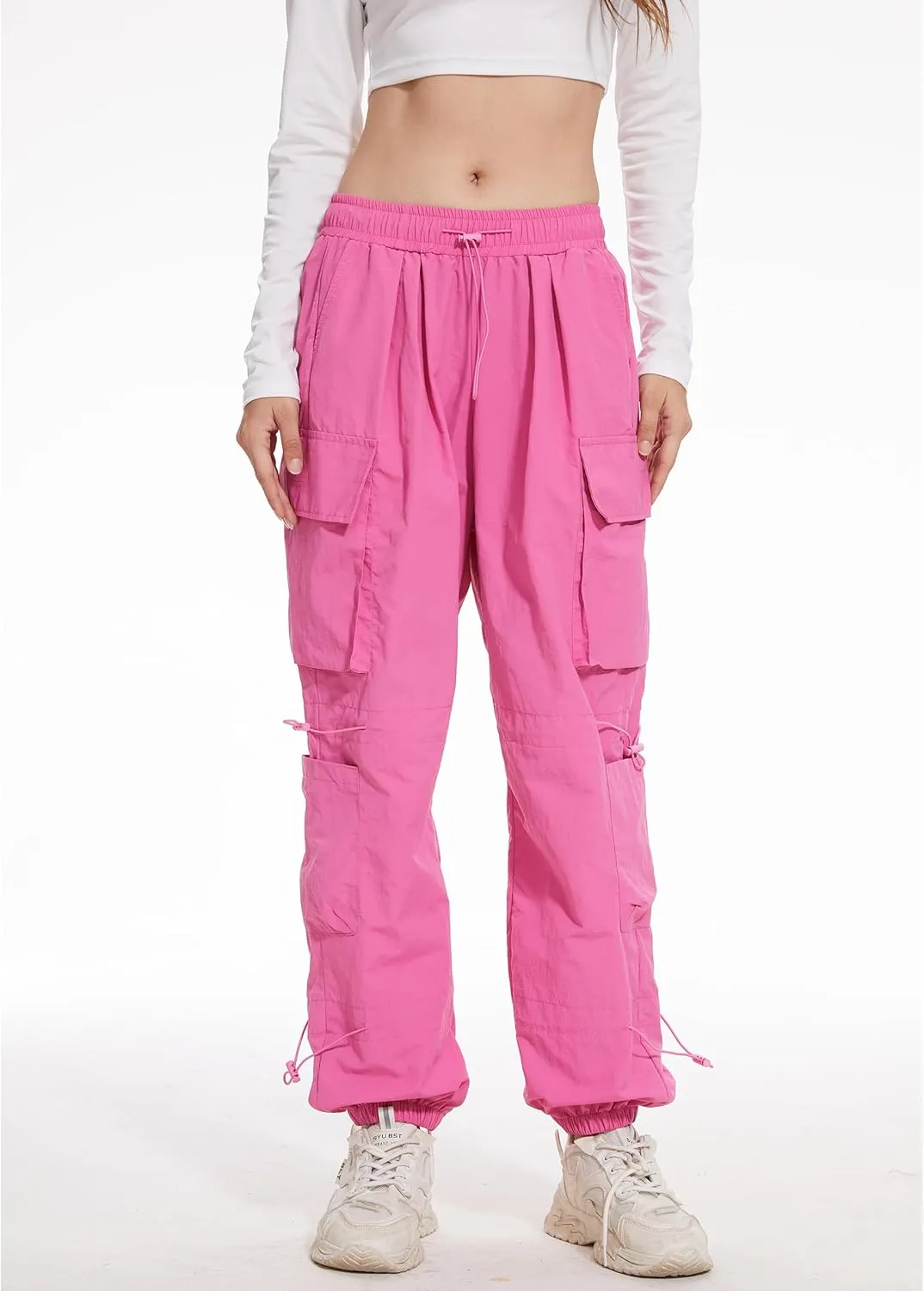 Kisswow Womens Cargo Pants Baggy Parachute Pants Women Quick Dry Joggers Waterproof Hiking Pants