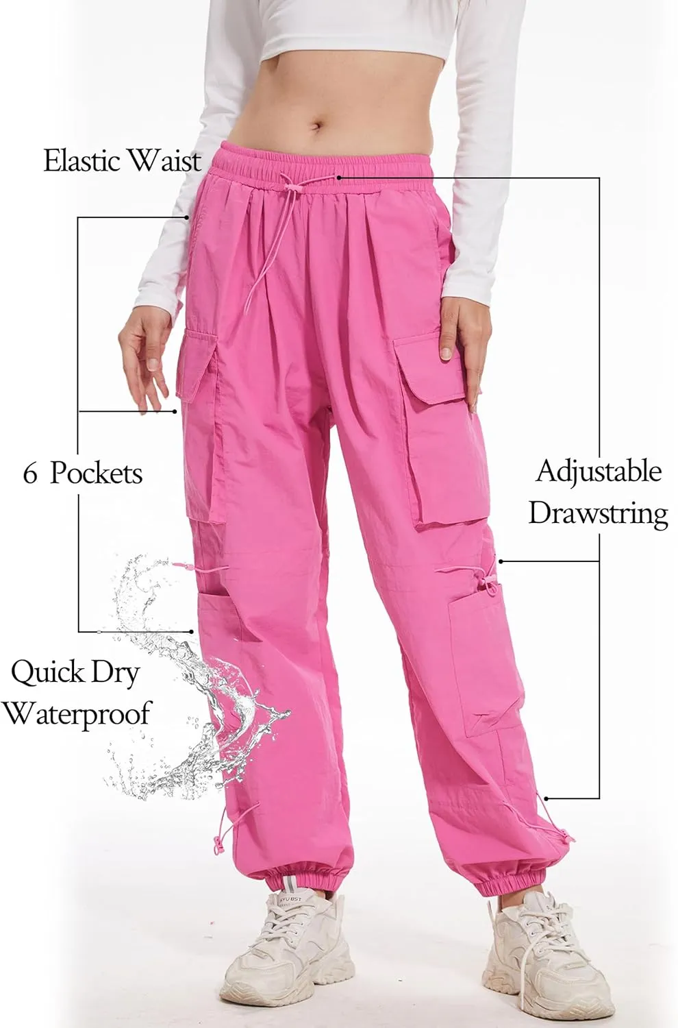 Kisswow Womens Cargo Pants Baggy Parachute Pants Women Quick Dry Joggers Waterproof Hiking Pants