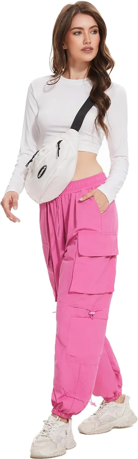 Kisswow Womens Cargo Pants Baggy Parachute Pants Women Quick Dry Joggers Waterproof Hiking Pants