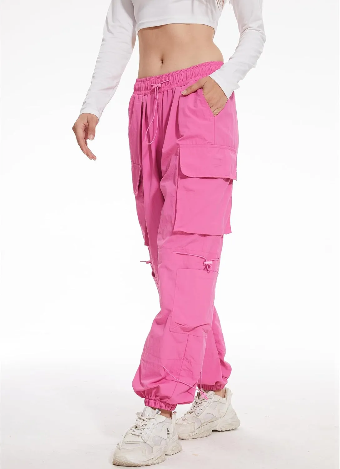 Kisswow Womens Cargo Pants Baggy Parachute Pants Women Quick Dry Joggers Waterproof Hiking Pants