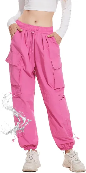 Kisswow Womens Cargo Pants Baggy Parachute Pants Women Quick Dry Joggers Waterproof Hiking Pants