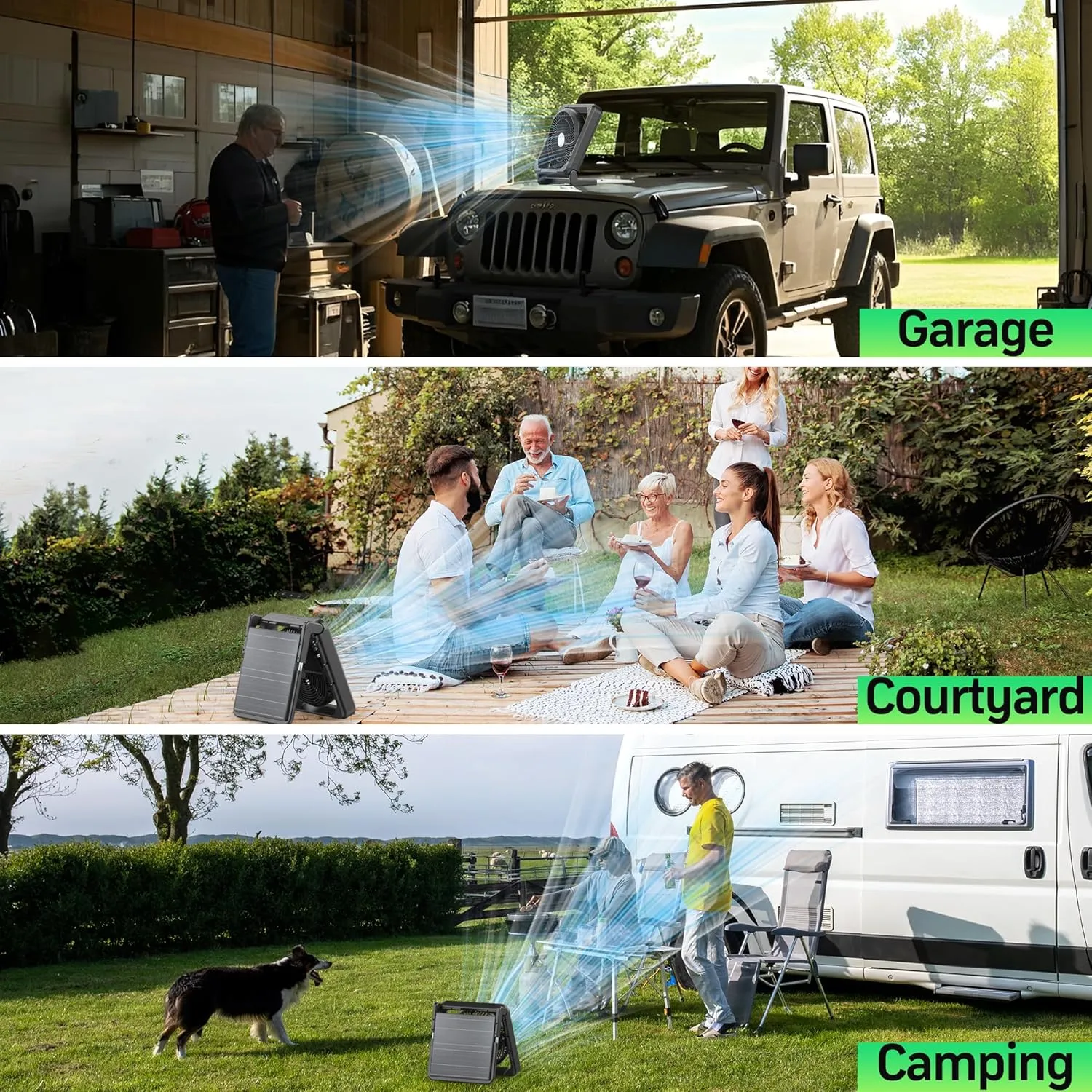 KITWLEMEN 11.5 Inch Solar Camping Fan with Light- Rechargeable Battery Fan, 10W Detachable Solar Panel, 3 Speed, 6H Timer,60° Pivot Strong Airflow for Camping Fishing RV Trips Hurricane Power Outage