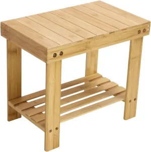 KKTONER Bamboo Step Stool with Storage Shower Bench with Shelf Foot Stool for Bathroom Living Room Bedroom Natural Color