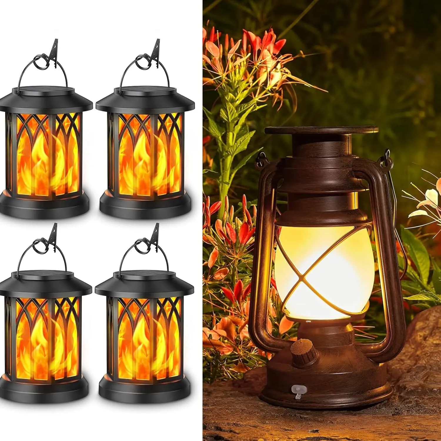 KOOPER 4 Pack Solar Flame Lantern   2 Pack Solar Powered Camping Lanterns