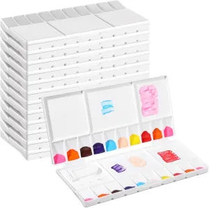 Kosiz 12 Pcs Watercolor Paint Palette Folding Painting Tray with 20 Wells 5 Mixing Areas Plastic Watercolor Painting Palette Thumbhole and Brush Paint Case