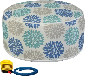 Kozyard Inflatable Ottoman Stool - Portable Round Pouf for Indoor/Outdoor Use - Perfect Small Foot Rest or Seating for Kids and Adults - Ideal for Camping or Home (Cool Calm)