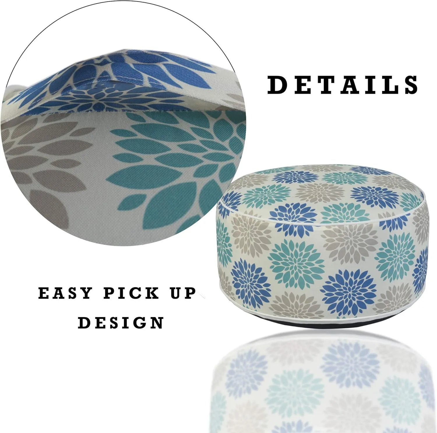 Kozyard Inflatable Ottoman Stool - Portable Round Pouf for Indoor/Outdoor Use - Perfect Small Foot Rest or Seating for Kids and Adults - Ideal for Camping or Home (Cool Calm)