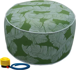 Kozyard Inflatable Ottoman Stool - Portable Round Pouf for Indoor/Outdoor Use - Perfect Small Foot Rest or Seating for Kids and Adults - Ideal for Camping or Home (Green Leaf)