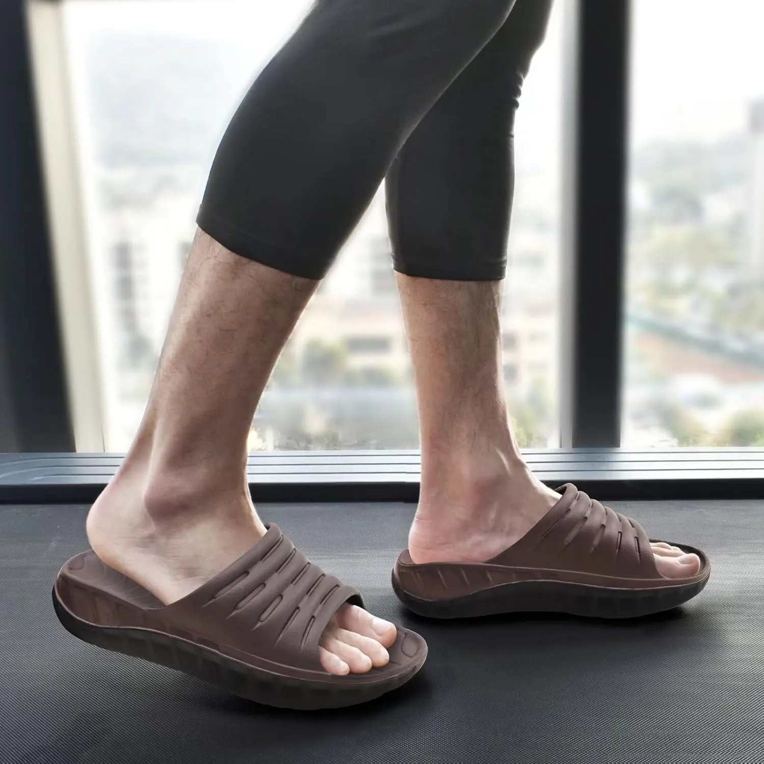 KuaiLu Mens Recovery Sandals Orthotic Thick Cushion Open Toe Sport Slides, Reduces Stress on Feet With Comfortable Plantar Fasciitis, Joints & Back Post-Exercise