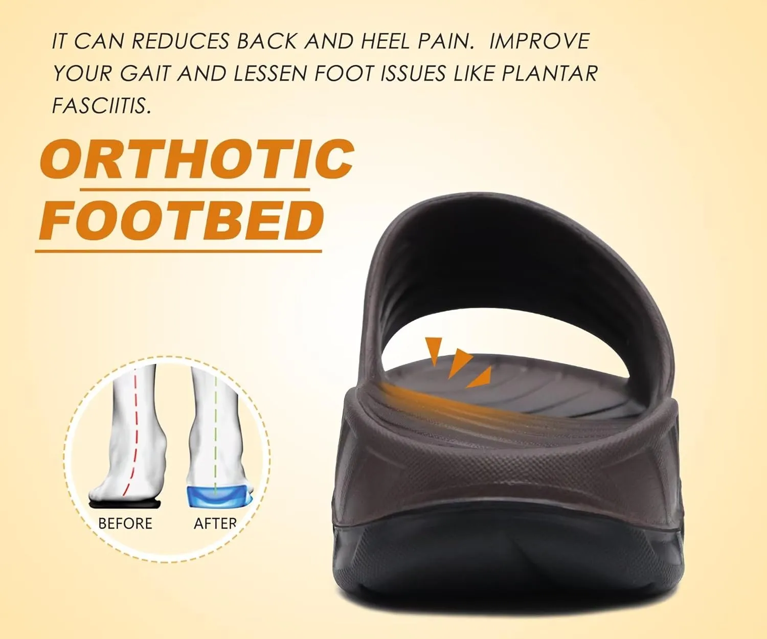KuaiLu Mens Recovery Sandals Orthotic Thick Cushion Open Toe Sport Slides, Reduces Stress on Feet With Comfortable Plantar Fasciitis, Joints & Back Post-Exercise
