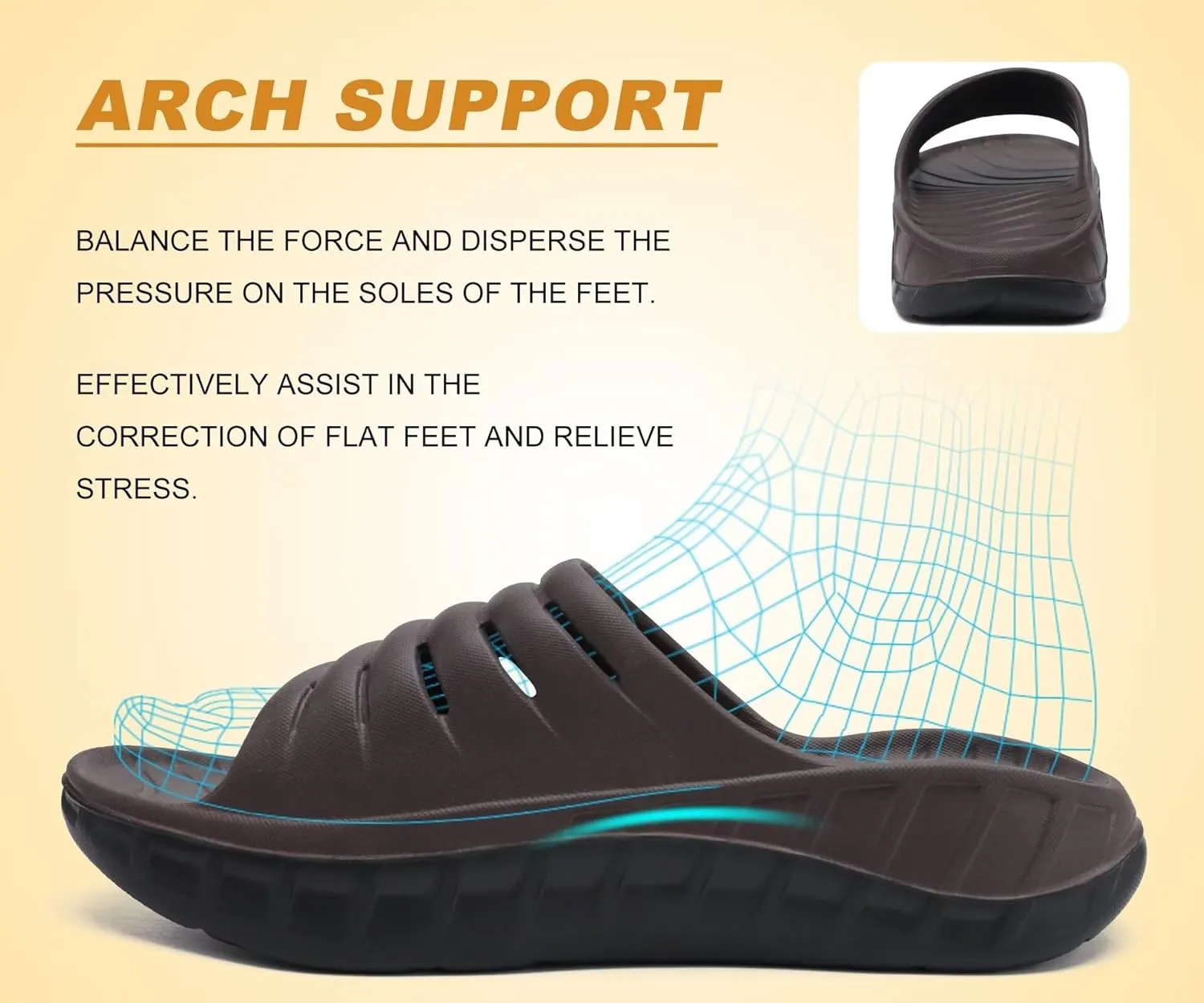 KuaiLu Mens Recovery Sandals Orthotic Thick Cushion Open Toe Sport Slides, Reduces Stress on Feet With Comfortable Plantar Fasciitis, Joints & Back Post-Exercise
