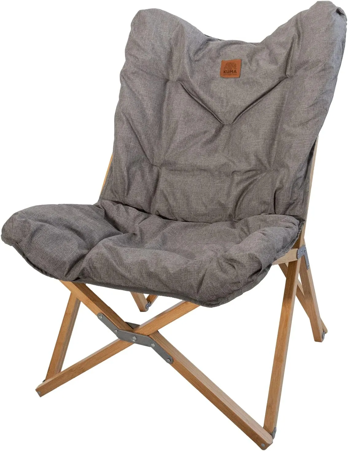 Kuma Outdoor Gear Yoho Bamboo Butterfly Chair with Carry Bag, Ultimate Portable Luxury Outdoor Chair for Camping, Glamping, Sports & Outdoor Adventures (Heather Grey)