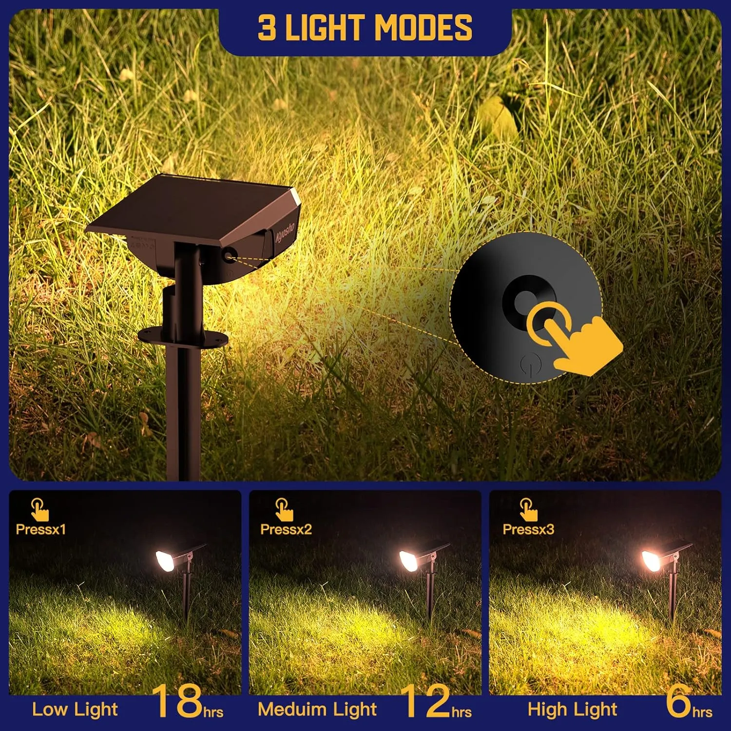 Kyosho Solar Spot Lights Outdoor Warm White, 38 LEDs Solar Landscape Lights IP67 Waterproof, 2-in-1 Outdoor Spotlights Garden Wall Lights with 3 Modes for Tree, Yard, Patio