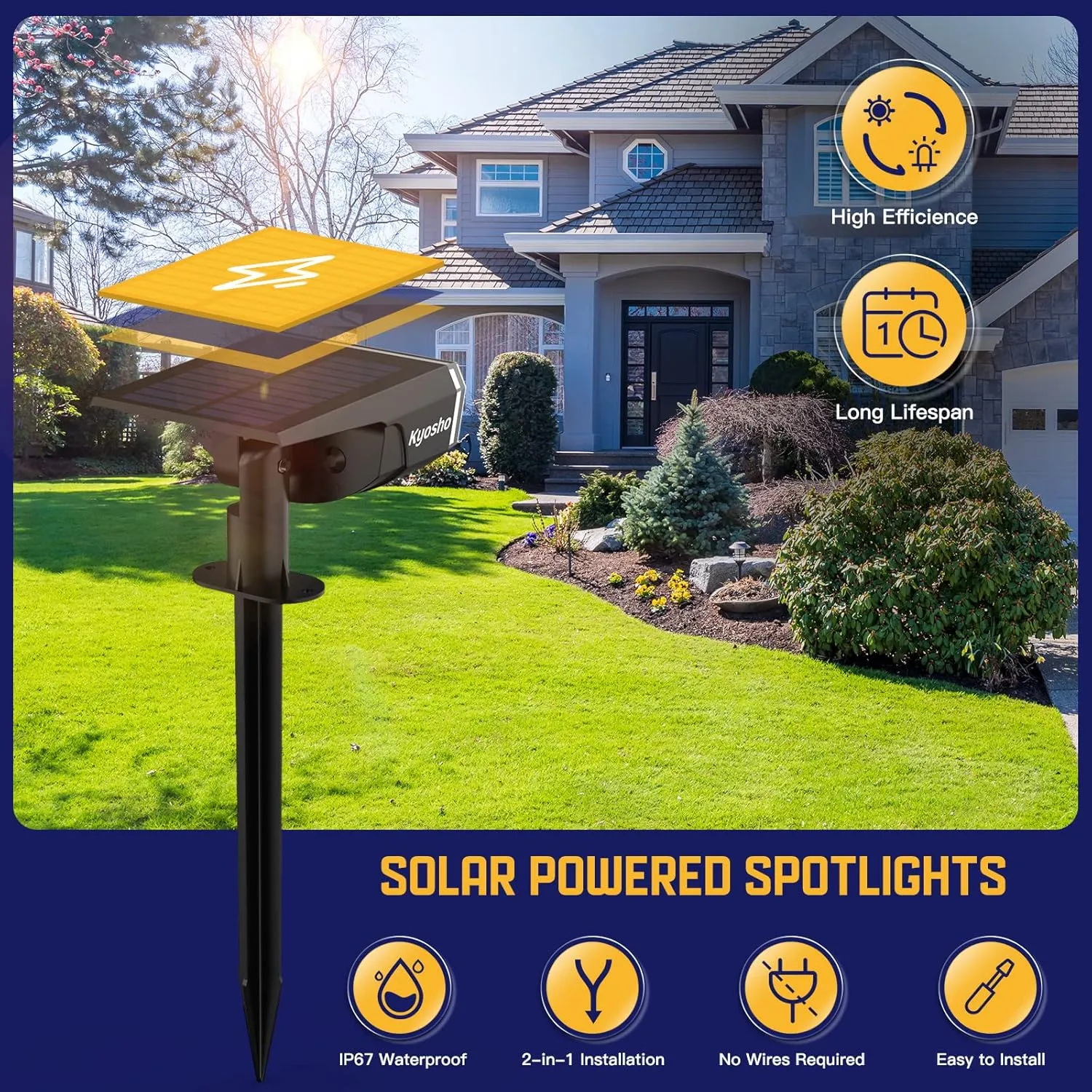 Kyosho Solar Spot Lights Outdoor Warm White, 38 LEDs Solar Landscape Lights IP67 Waterproof, 2-in-1 Outdoor Spotlights Garden Wall Lights with 3 Modes for Tree, Yard, Patio