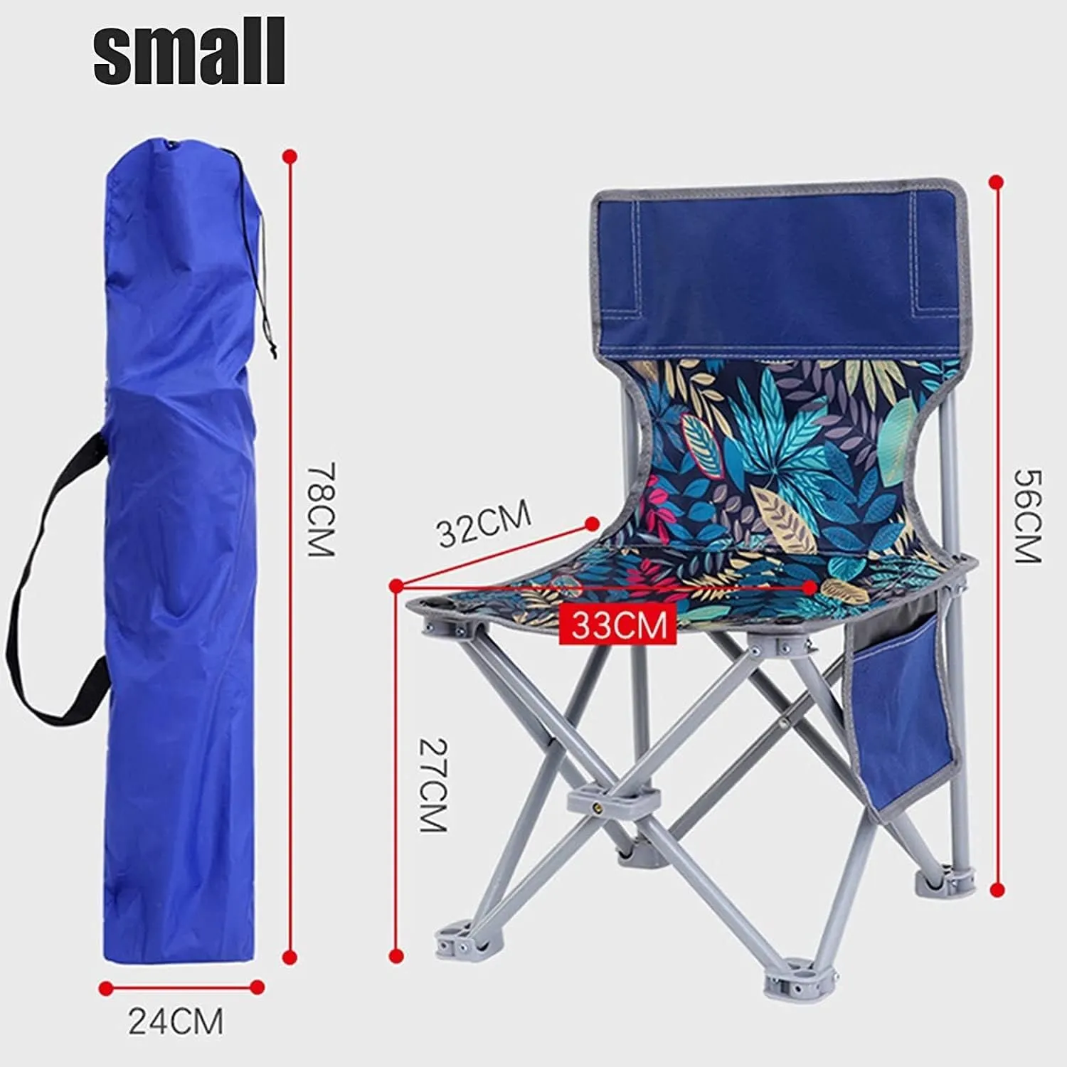 KYUSAR Camping Chair Outdoor Chair Foldable Chair Small Folding Camping Chair Lightweight Seat Portable Stool with Carry Bag for Hiking Fishing Beach Picnic Folding Camping Chair (Size : 33x32x56cm)