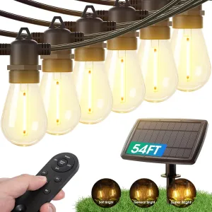 KYY 54(48 6) FT Solar String Lights Outdoor with USB Port Remote, Waterproof and Shatterproof Patio with Solar Powered Panel, LED Vintage Edison Bulbs, Heavy-Duty and UL Listed Market Lights