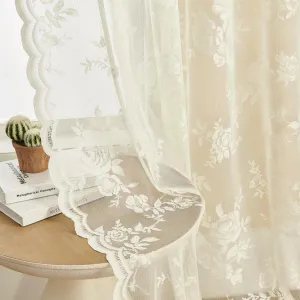 Lace Curtains 84 Inches Long 2 Panels Victorian Floral Sheer Curtains for Living Room Bedroom Rod Pocket Light Filtering Drapes Cream Vintage Window Curtains Decor, 52x84 Ivory