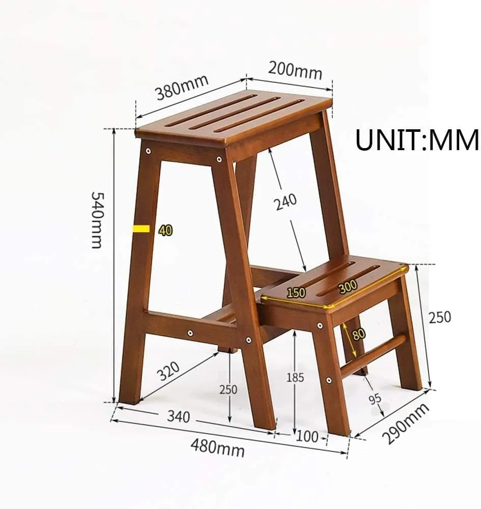 Ladder Stool, Solid Wood Step Stool Step Stool Home High Bench Dual-use Shoe Bench Multi-Function Folding Stool Stair Chair 2-Step Ladder