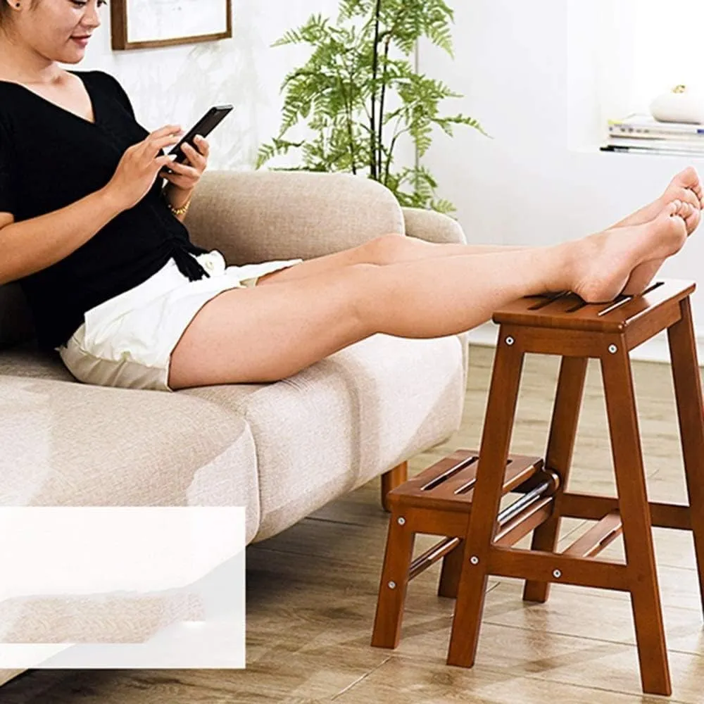 Ladder Stool, Solid Wood Step Stool Step Stool Home High Bench Dual-use Shoe Bench Multi-Function Folding Stool Stair Chair 2-Step Ladder