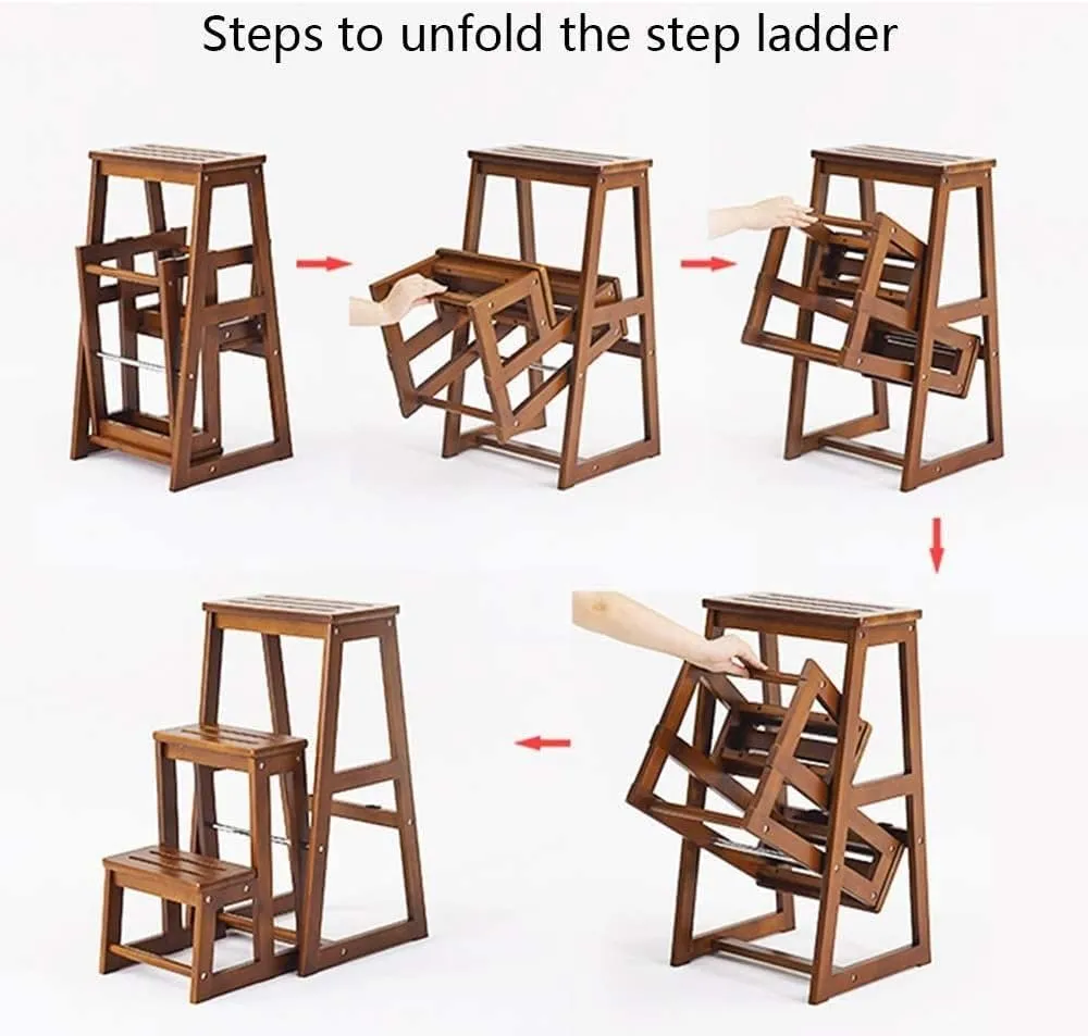 Ladder Stool, Solid Wood Step Stool Step Stool Home High Bench Dual-use Shoe Bench Multi-Function Folding Stool Stair Chair 2-Step Ladder
