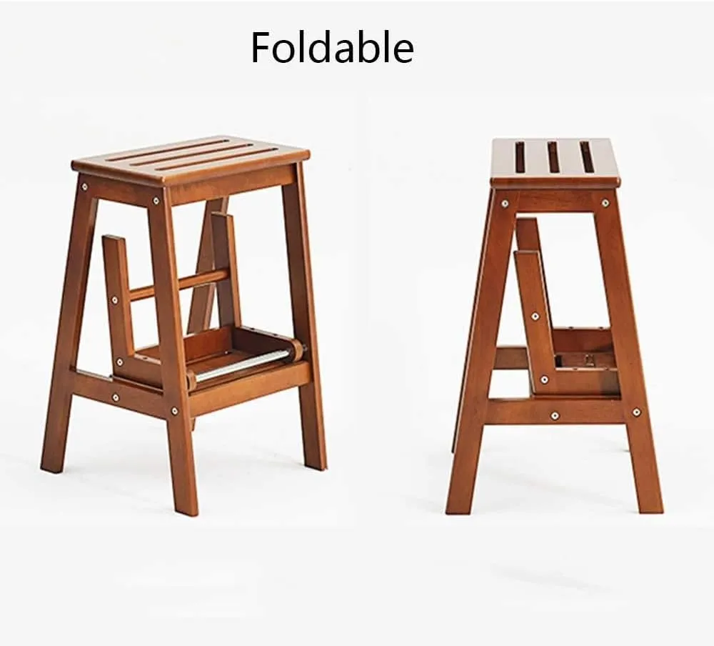Ladder Stool, Solid Wood Step Stool Step Stool Home High Bench Dual-use Shoe Bench Multi-Function Folding Stool Stair Chair 2-Step Ladder