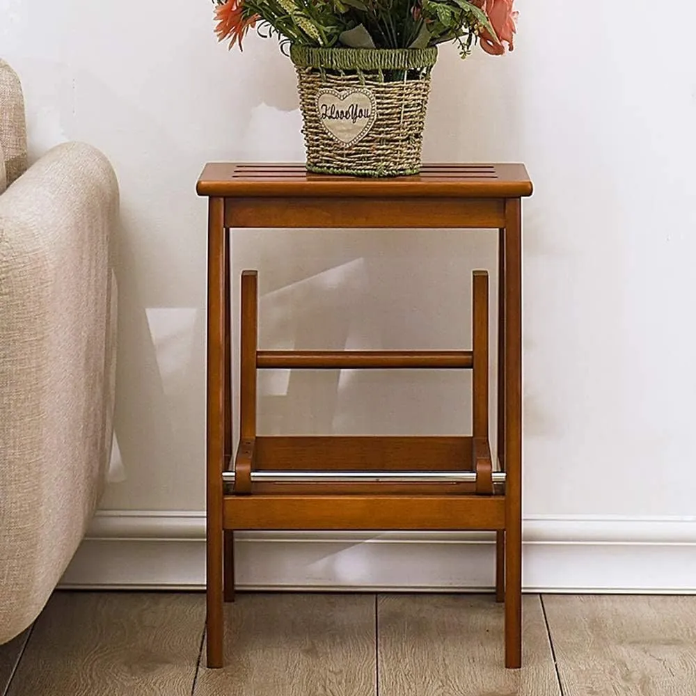 Ladder Stool, Solid Wood Step Stool Step Stool Home High Bench Dual-use Shoe Bench Multi-Function Folding Stool Stair Chair 2-Step Ladder