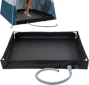 LAFANDE Portable Shower Pan, Foldable Shower Base & Basin Floor with Detachable Drain Pipe, Camping Shower Mat for Indoor & Outdoor Shower Stall Enclosures