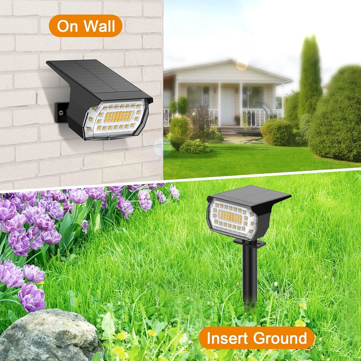LANSOW Solar Spot Lights Outdoor, [4 Pack/57 LED] 2-in-1 Solar Landscape Spotlights, 3 Modes IP65 Waterproof Dusk to Dawn Solar Powered Flood Wall Lights for Outside Yard Garden Pathway(Warm White)