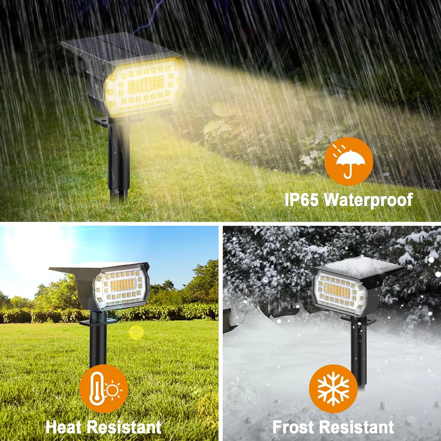 LANSOW Solar Spot Lights Outdoor, [4 Pack/57 LED] 2-in-1 Solar Landscape Spotlights, 3 Modes IP65 Waterproof Dusk to Dawn Solar Powered Flood Wall Lights for Outside Yard Garden Pathway(Warm White)