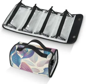 Lavender Lilac Butterfly Travel Toiletry Bag for Women, 4 in 1 Roll Up Makeup Cosmetic Bag With 4 Removable PVC Zipper Pouch