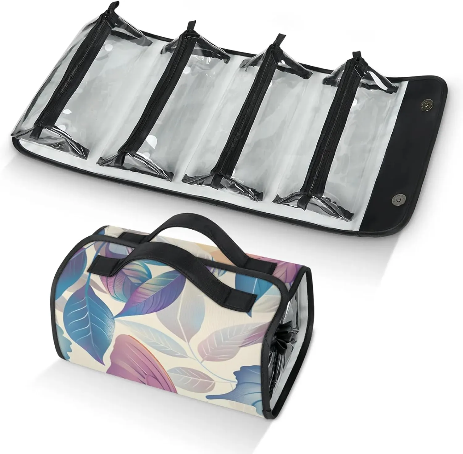 Lavender Lilac Butterfly Travel Toiletry Bag for Women, 4 in 1 Roll Up Makeup Cosmetic Bag With 4 Removable PVC Zipper Pouch