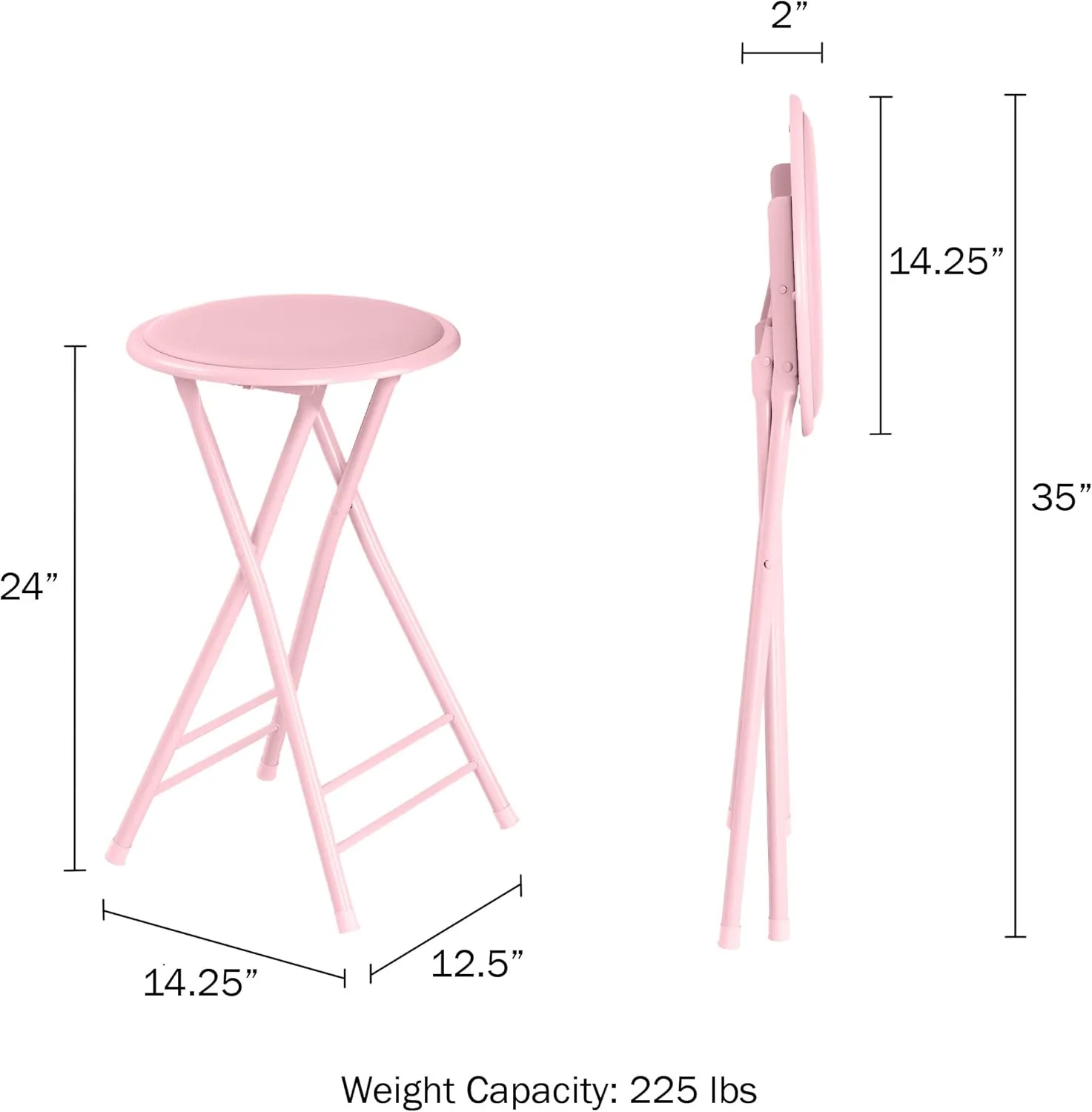 Lavish Home Folding Stool - Backless 24-Inch Stool with 225lb Capacity for Kitchen or Rec Room - Portable Indoor Counter Bar Stools (Pink)