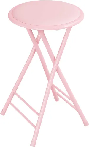 Lavish Home Folding Stool - Backless 24-Inch Stool with 225lb Capacity for Kitchen or Rec Room - Portable Indoor Counter Bar Stools (Pink)