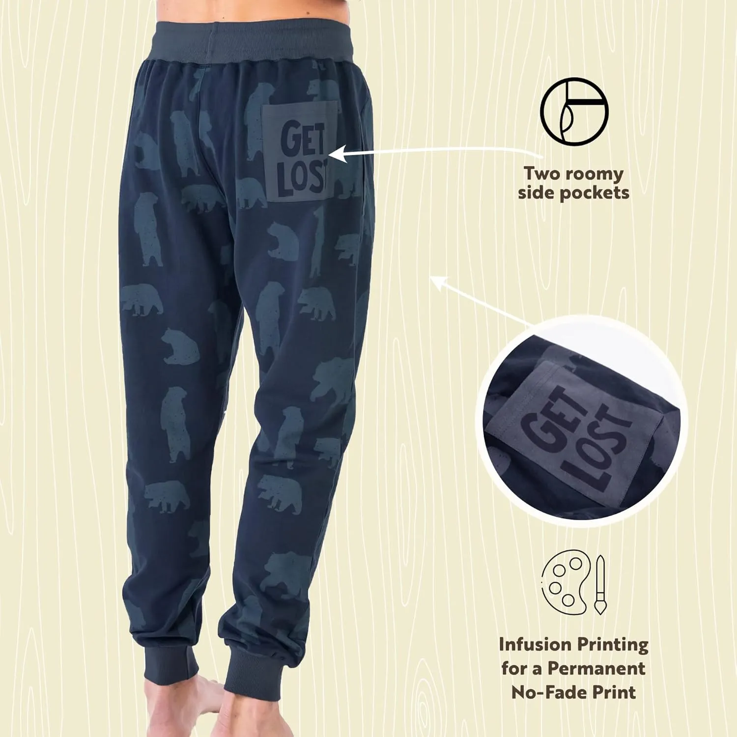 Lazy One Men's Jogger Sweatpants, Cozy, Warm, Pockets