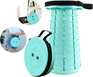 LB Portable Collapsible Retractable Folding Stool, Lightweight Telescoping Foldable Camping Stool for Adults for Outdoor Fishing Hiking Gardening Travel BBQ, Hunting, Indoor Activities (Lake Green)