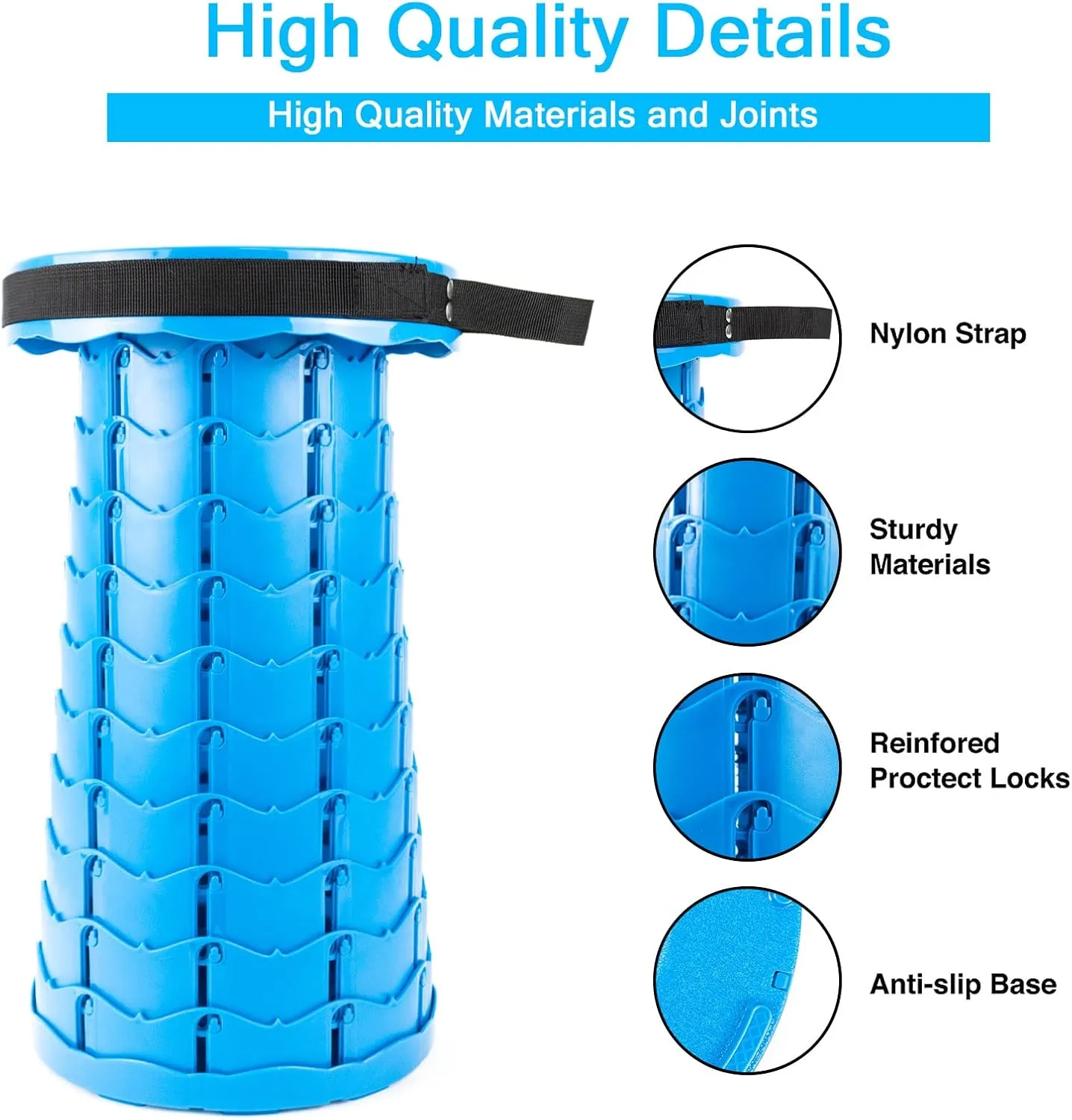 LB Portable Collapsible Retractable Folding Stool, Lightweight Telescoping Foldable Camping Stool for Adults for Outdoor Fishing Hiking Gardening Travel BBQ, Hunting, Indoor Activities (Sea ​​Blue)