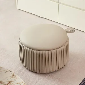 Leather Ottoman Small Stool Low Foot Rest Stool Round Footstool Stackable Makeup Chair Leisure Chair for Balcony Living Room Dressing Room Creative idea(Gray)