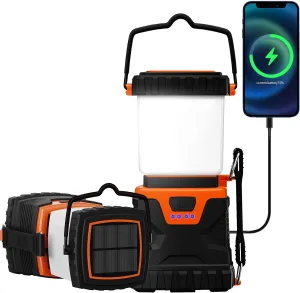 LED Camping Lantern Rechargeable,Solar Camping Light,1000LM, Camping Essential with 5 Ligth Modes 4400Ah Power Bank, for Power Outages, Emergency, Hiking, Outdoor(2Pack)