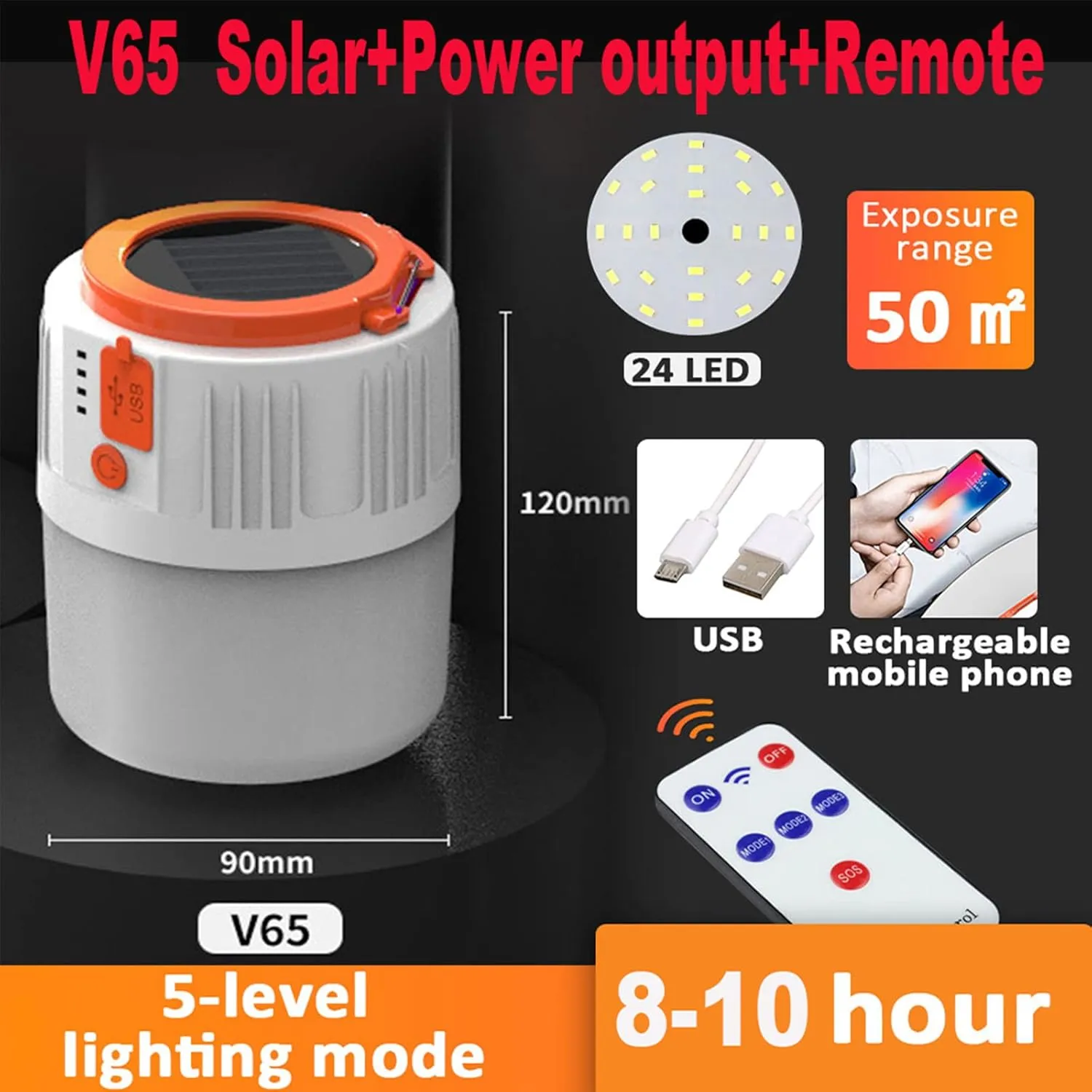 LED Solar Lantern Outdoor Tent Lights LED Emergency Light USB Charger Portable Atmosphere Lights Camping Fishing Waterproof Lights