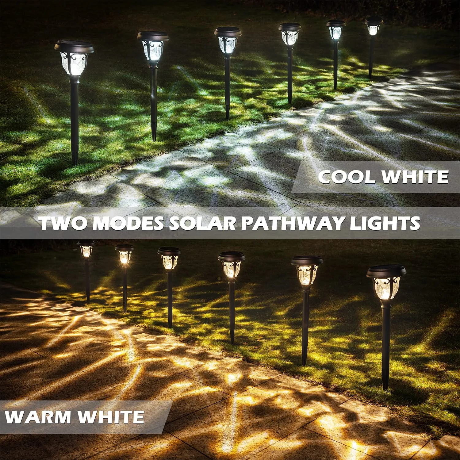 LeiDrail 6 Pack 2 Modes Super Bright Metal Glass Solar Path Light Waterproof Warm White/Cool White（LD017）
