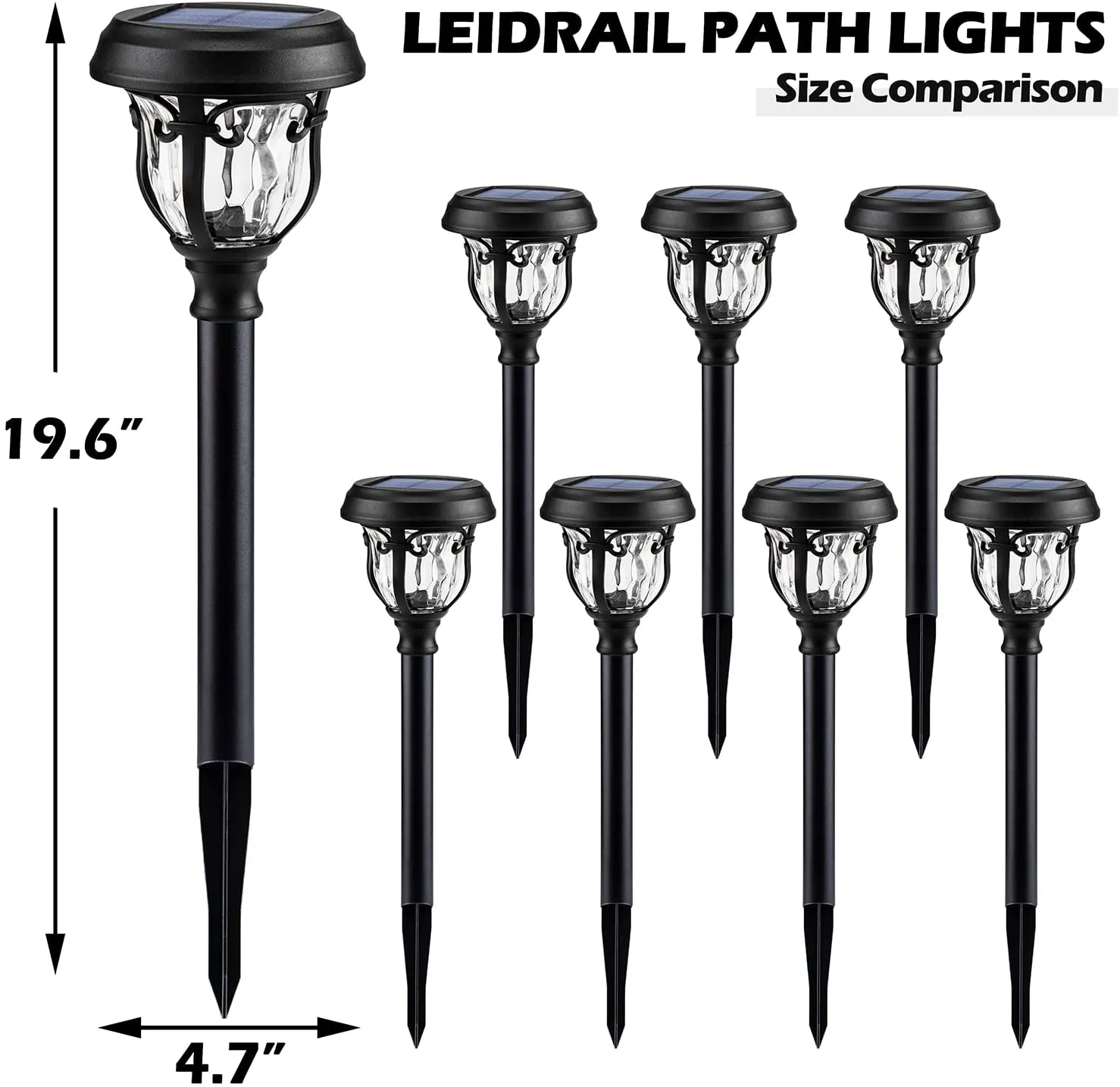 LeiDrail 6 Pack 2 Modes Super Bright Metal Glass Solar Path Light Waterproof Warm White/Cool White（LD017）