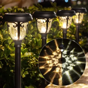 LeiDrail 6 Pack 2 Modes Super Bright Metal Glass Solar Path Light Waterproof Warm White/Cool White（LD017）