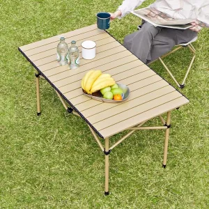 LEIYTFE Aluminum Foldable Camping Tables Rectangular Outdoor Table for 2-4 People,Camping Essentials Roll Up Table Top(Yellow)