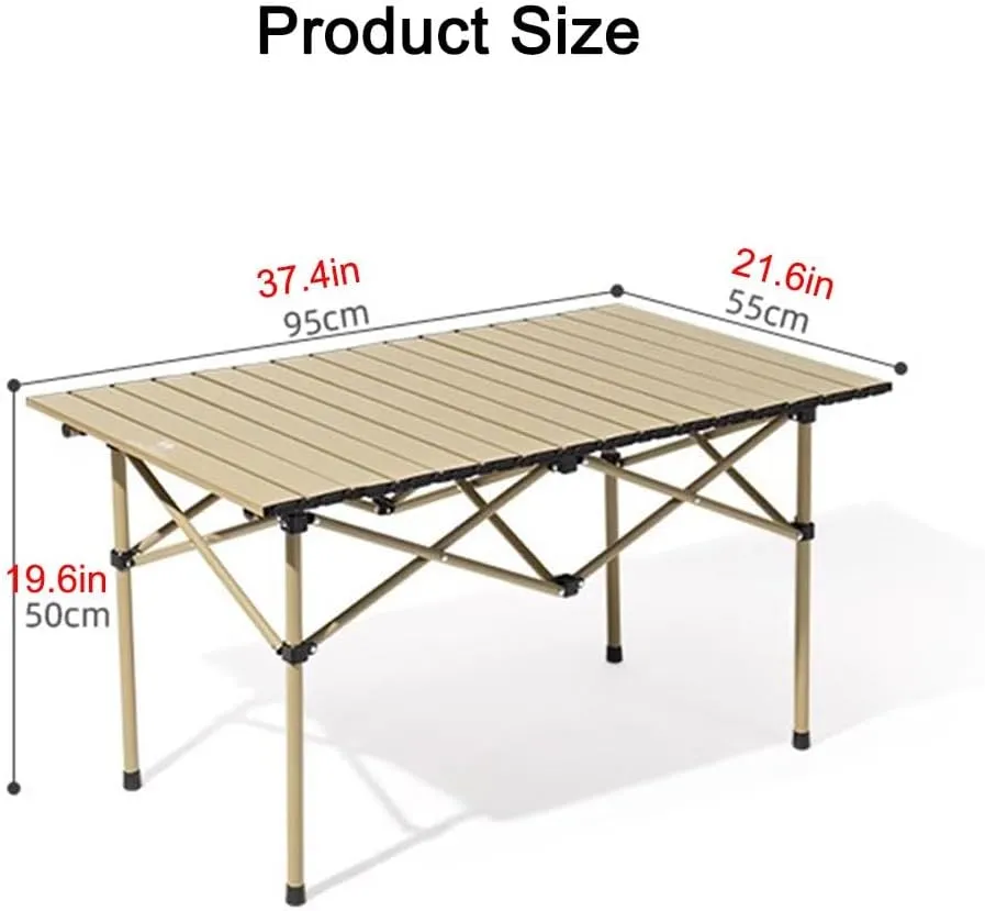 LEIYTFE Aluminum Foldable Camping Tables Rectangular Outdoor Table for 2-4 People,Camping Essentials Roll Up Table Top(Yellow)
