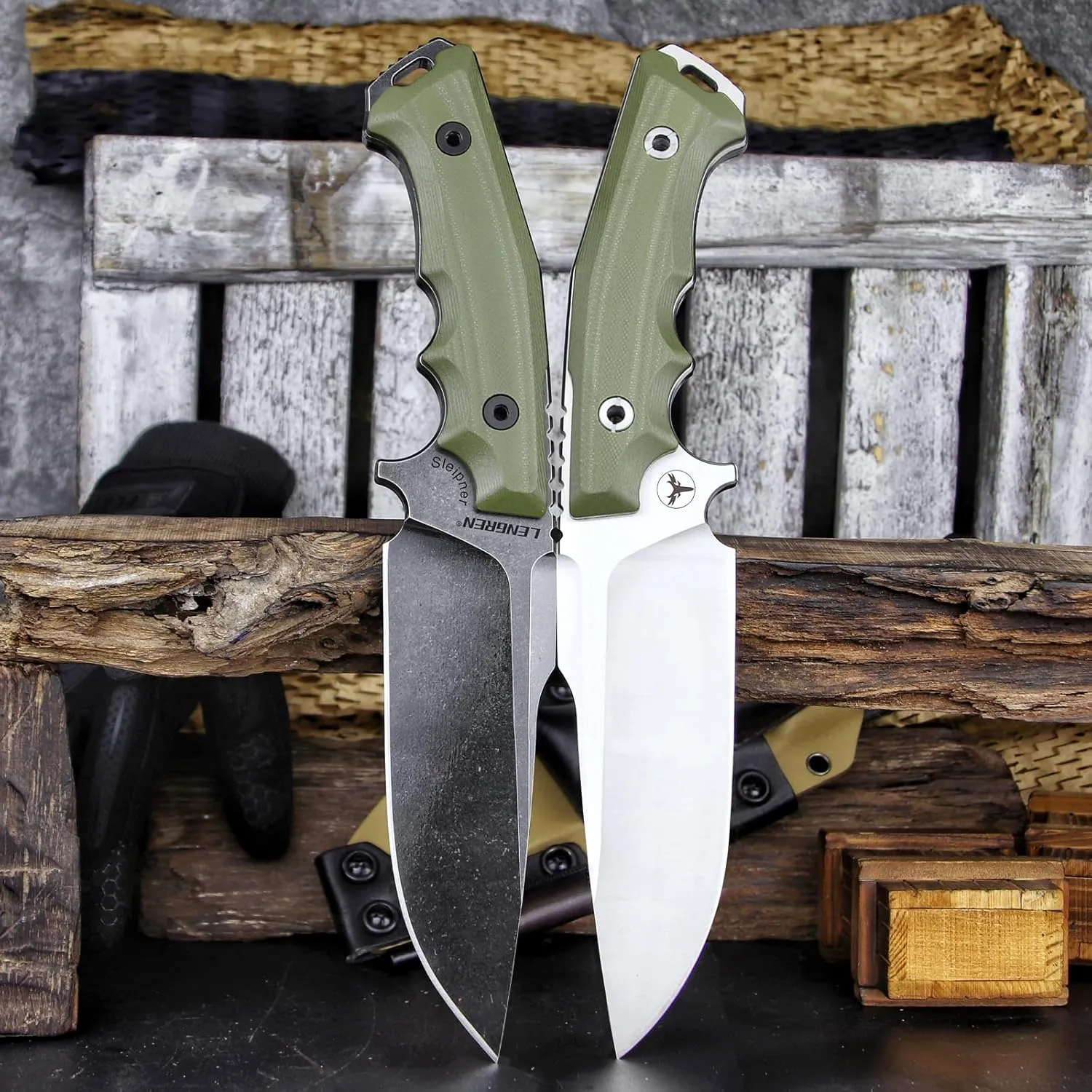 LENGREN【Tank 12 Inches 7.8MM THK Full Tang Heavy Fixed Blade Multifunctional Tactical Knife Sleipner Steel G10 Handle Kydex Sheath And Magnesium Rod For Camping Hiking Hunting (Black)