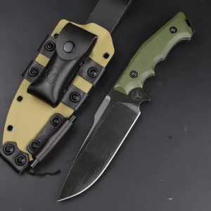 LENGREN【Tank 12 Inches 7.8MM THK Full Tang Heavy Fixed Blade Multifunctional Tactical Knife Sleipner Steel G10 Handle Kydex Sheath And Magnesium Rod For Camping Hiking Hunting (Black)