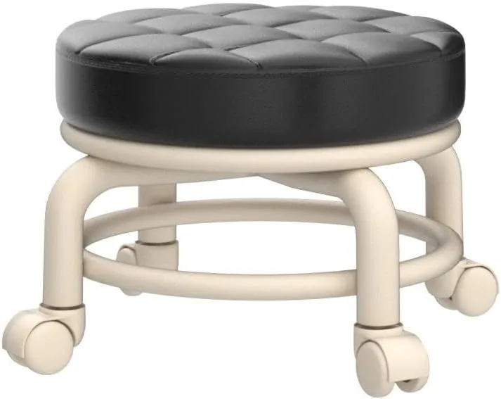 LeongLzt Low Stool with Wheels - Heavy-Duty Round Stool, 360-Degree Rotation, Universal Wheels for Home & Office - Guaranteed Durability