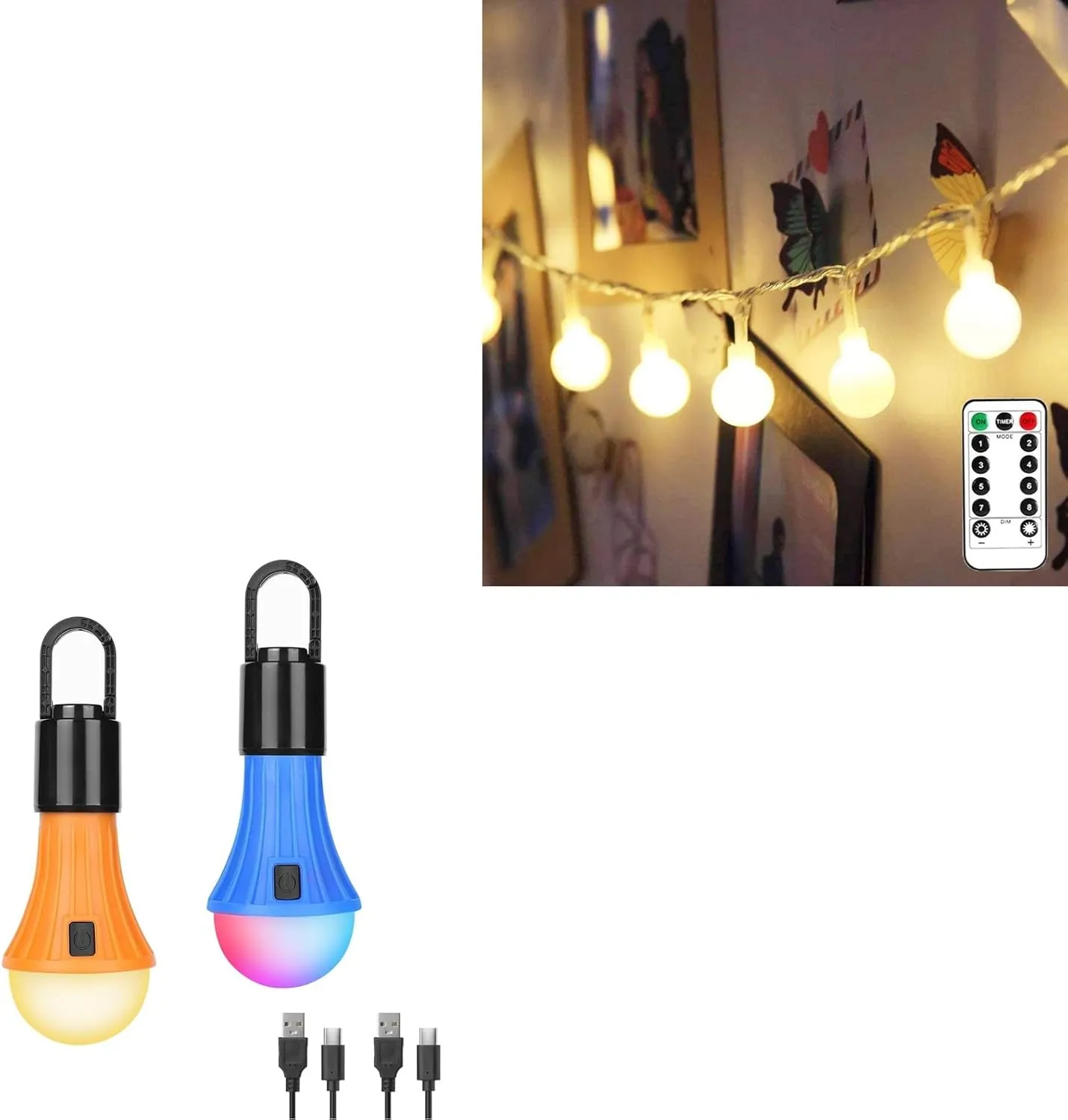 Lepro Bundle - RGBW Hanging Tent Light Blubs for Camping & Battery Operated Globe String Lights with Remote